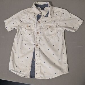 Lucky Brand Boys Button-up Shirts Size 6 Blue & Cream Shamrock Shirt St Patricks